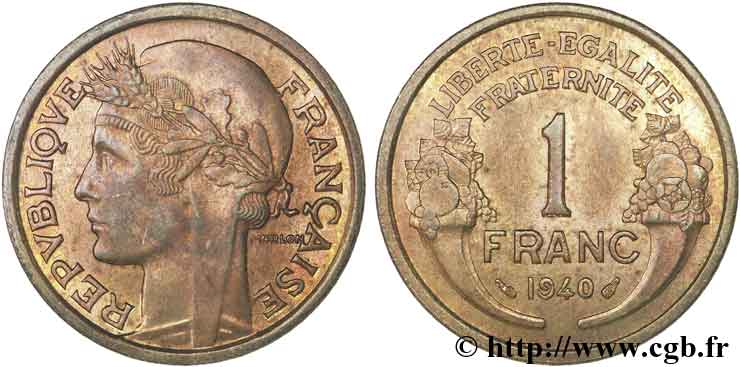 1 franc Morlon, à patine rouge 1940 Paris F.219/11 SUP60 