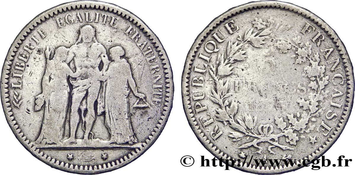 Faux de 5 francs Hercule 1873 Paris F.334/9 var. TB18 