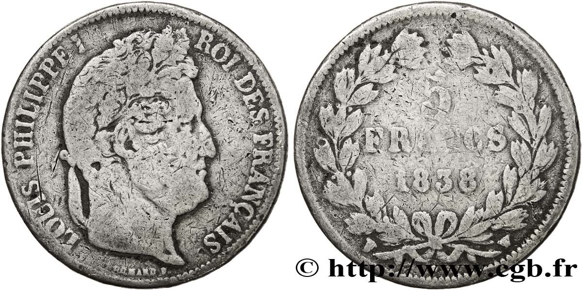 Faux de 5 francs IIe type Domard 1838 Lille F.324/74 var. F18 