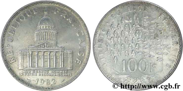 Faux de 100 francs Panthéon, désaxé à 3 heures 1982  F.451/2 var. SPL55 