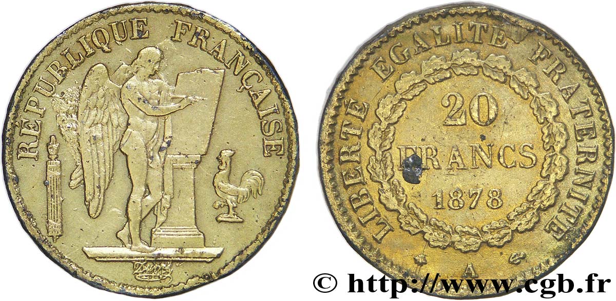 Faux de 20 francs or Génie, Troisième République 1878 Paris F.533/6 var. SUP58 