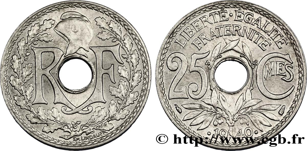 25 centimes Lindauer, maillechort 1940  F.172/4 SPL63 