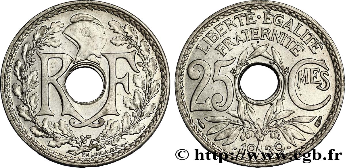 25 centimes Lindauer, maillechort 1939  F.172/3 FDC65 