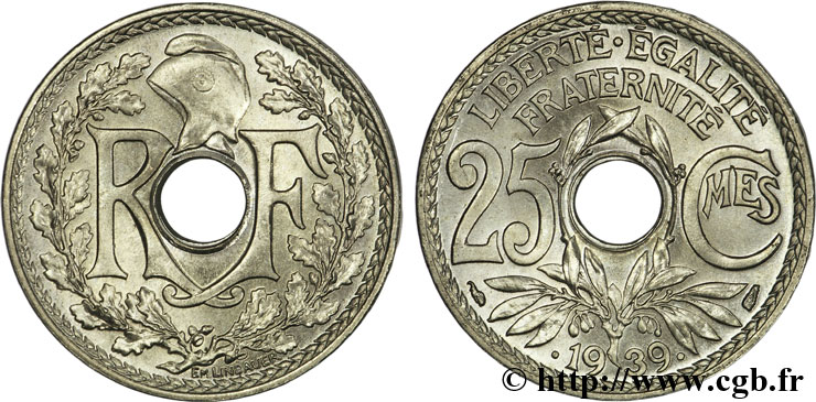 25 centimes Lindauer, maillechort 1939  F.172/3 ST66 