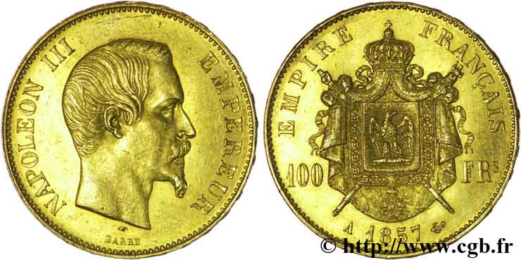 100 francs or Napoléon III, tête nue 1857 Paris F.550/4 TTB52 
