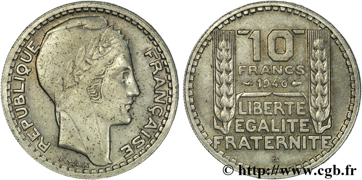 10 francs Turin, grosse tête, rameaux courts 1946 Beaumont-le-Roger F.361A/3 AU55 