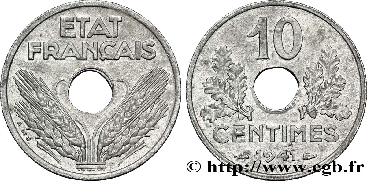 10 centimes État français, grand module 1941  F.141/2 MS63 