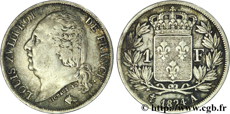 1 franc Louis XVIII 1824 Paris F.206/56 TTB48 