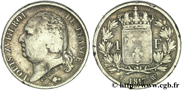 1 franc Louis XVIII 1817 Lille F.206/17 F17 