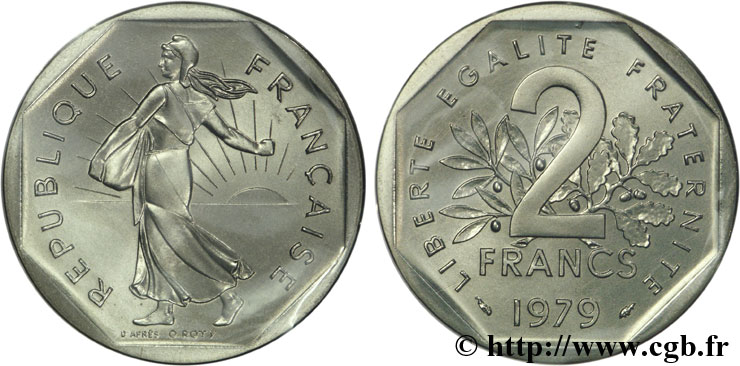 Piéfort nickel de 2 francs Semeuse, nickel 1979 Pessac F.272/3 P MS70 