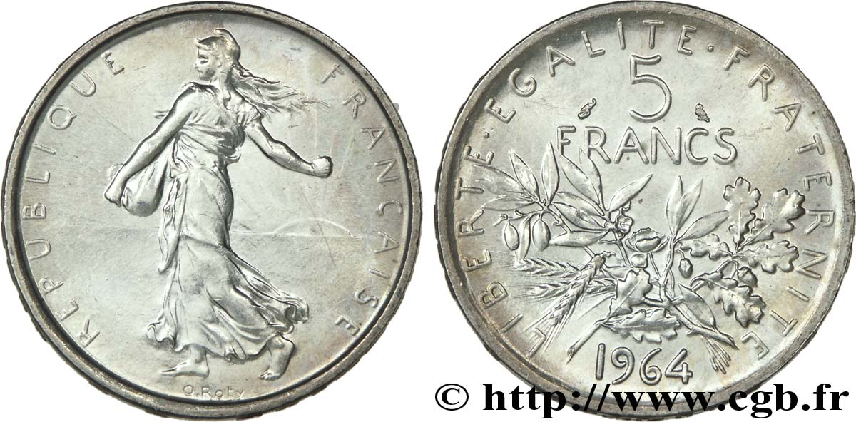 5 francs Semeuse, argent 1964 Paris F.340/8 fST64 