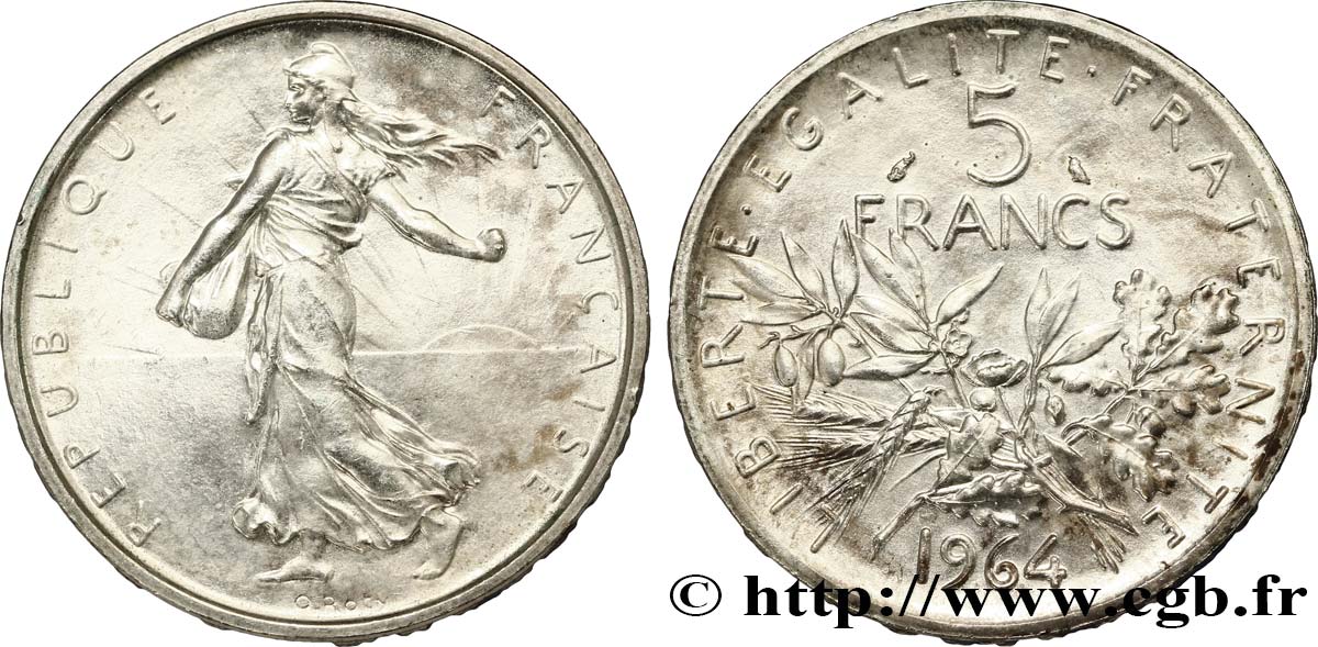 5 francs Semeuse, argent 1964 Paris F.340/8 SPL63 