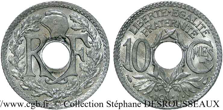 10 centimes Lindauer en zinc, Cmes souligné et millésime avec points 1941  F.140/2 MS65 