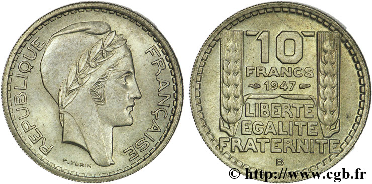 10 francs Turin, petite tête 1947 Beaumont-le-Roger F.362/2 MS60 