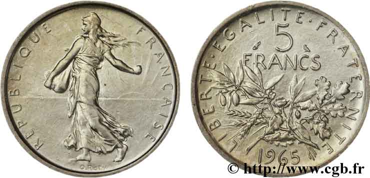 5 francs Semeuse, argent 1965 Paris F.340/9 MS63 