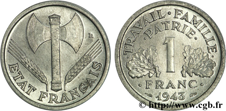 1 franc Francisque, légère 1943  F.223/3 MS63 