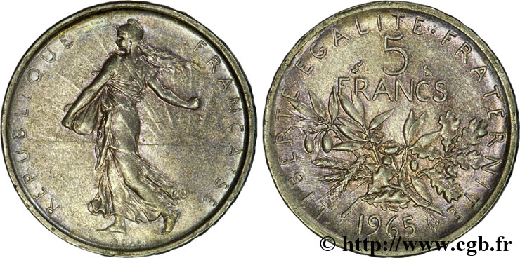 5 francs Semeuse, argent 1965 Paris F.340/9 SPL58 