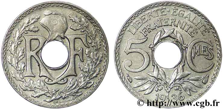 5 centimes Lindauer, petit module 1936 Paris F.122/19 VZ60 