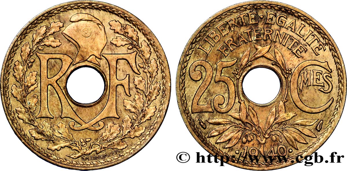 25 centimes Lindauer, maillechort 1940  F.172/4 AU58 