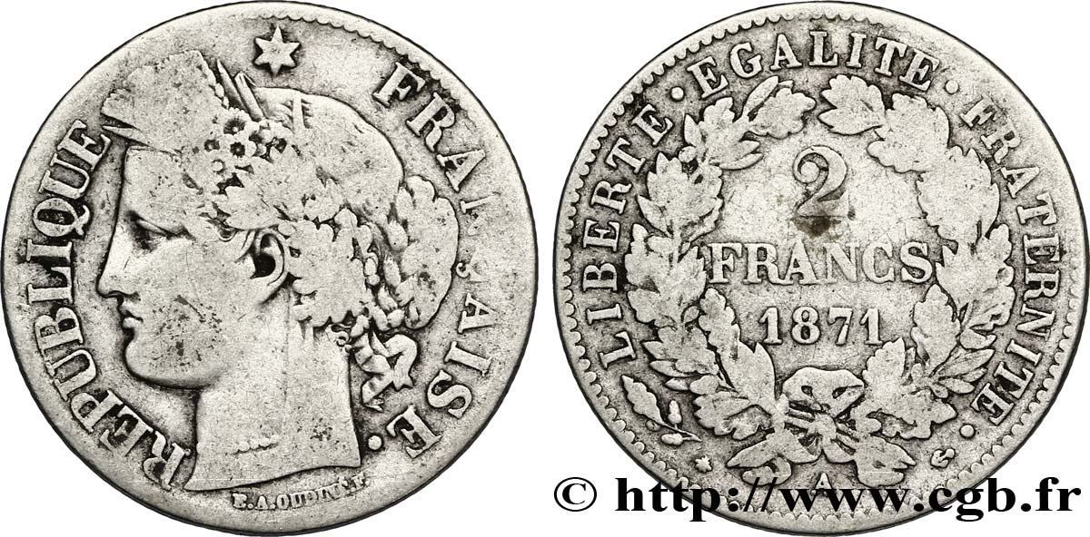 2 francs Cérès, avec légende 1871 Paris F.265/4 S15 