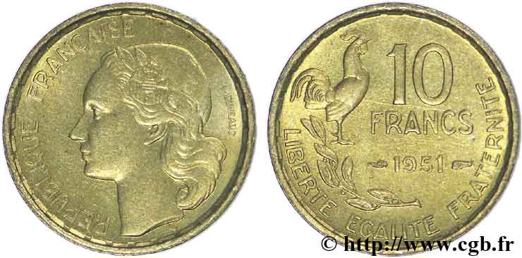 10 francs Guiraud 1951  F.363/4 EBC62 