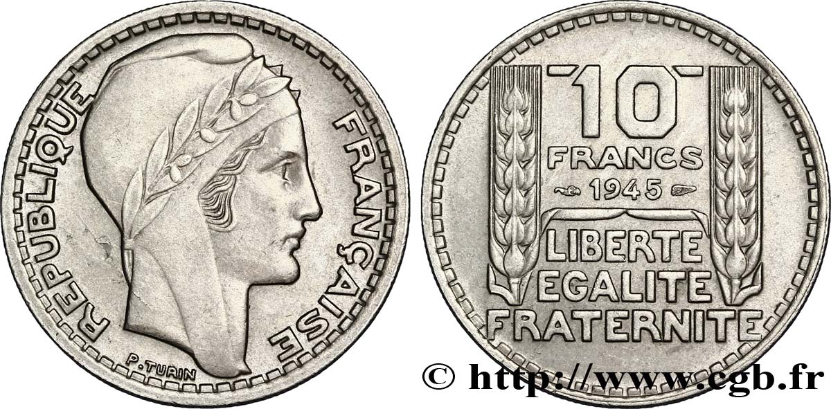 10 francs Turin, grosse tête, rameaux courts 1945  F.361A/1 TTB52 