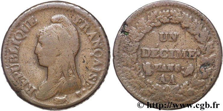 Un décime Dupré, grand module 1800 Metz F.129/57 B12 