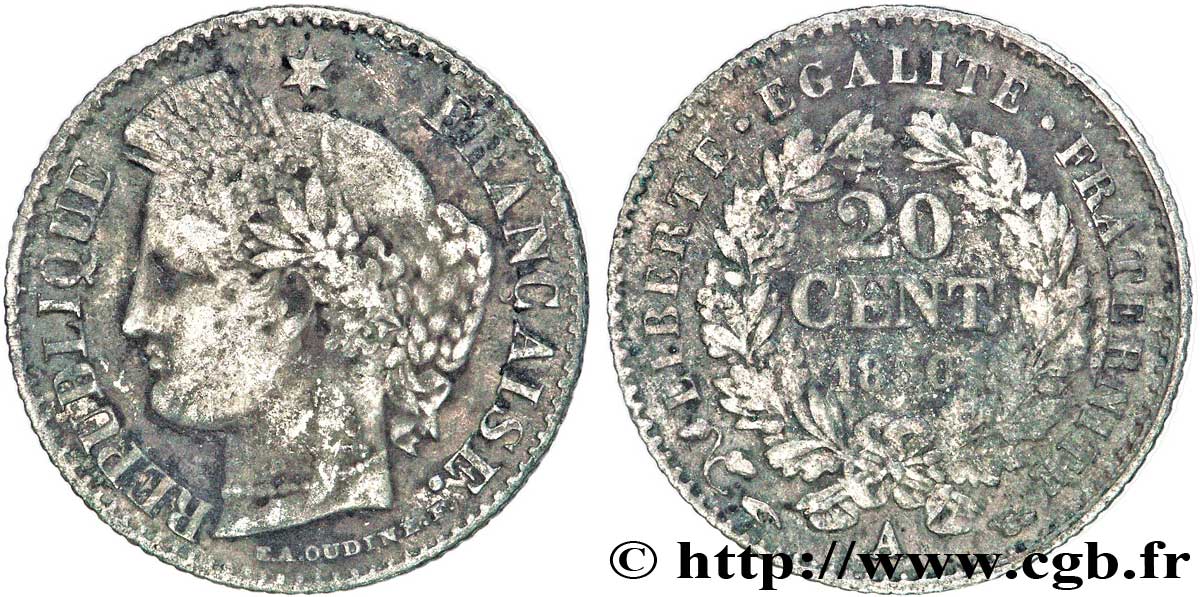 20 centimes Cérès, IIe République 1850 Paris F.146/3 TB20 