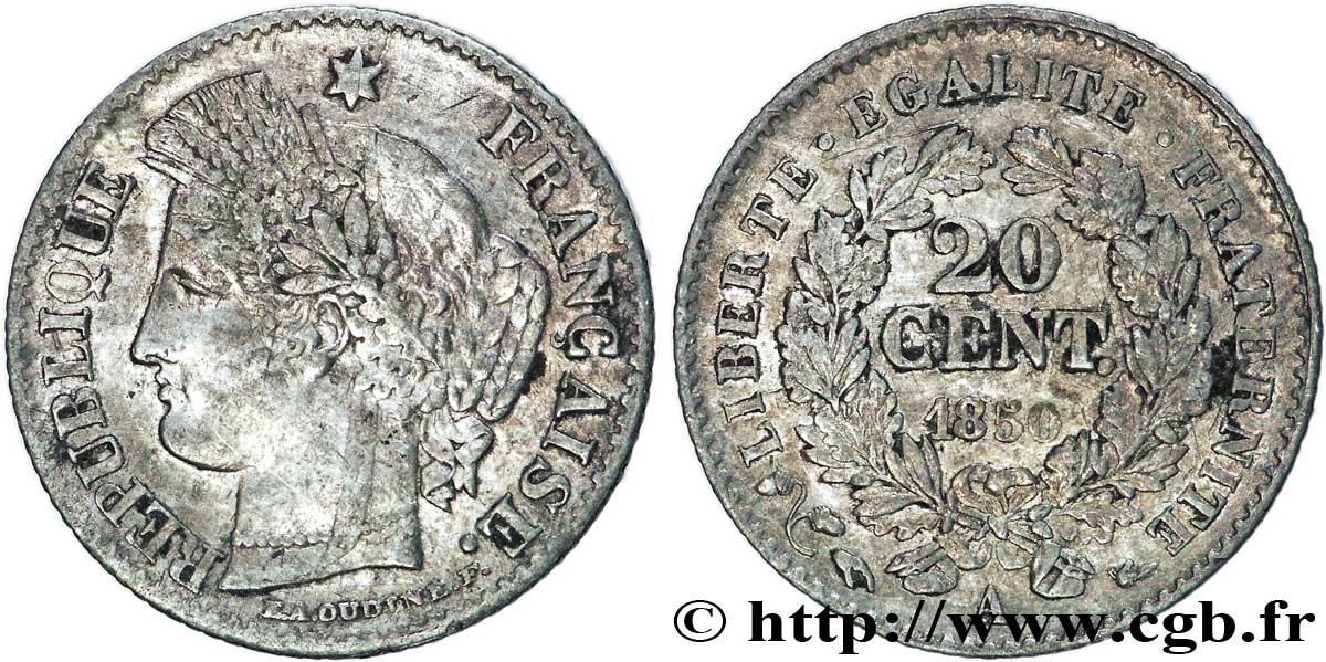 20 centimes Cérès, IIe République 1850 Paris F.146/2 TTB40 