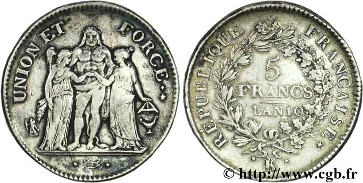 5 francs Union et Force, Union serré, seulement glands intérieurs 1802 Bordeaux F.288/176 MBC40 