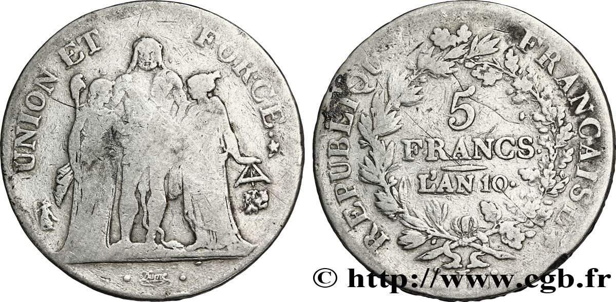 5 francs Union et Force, Union serré, avec glands intérieurs et gland extérieur 1802 Bayonne F.288/180 TB20 