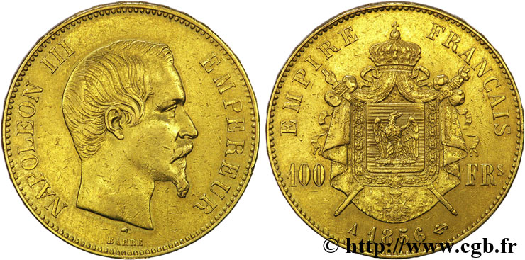 100 francs or Napoléon III, tête nue 1856 Paris F.550/3 XF45 