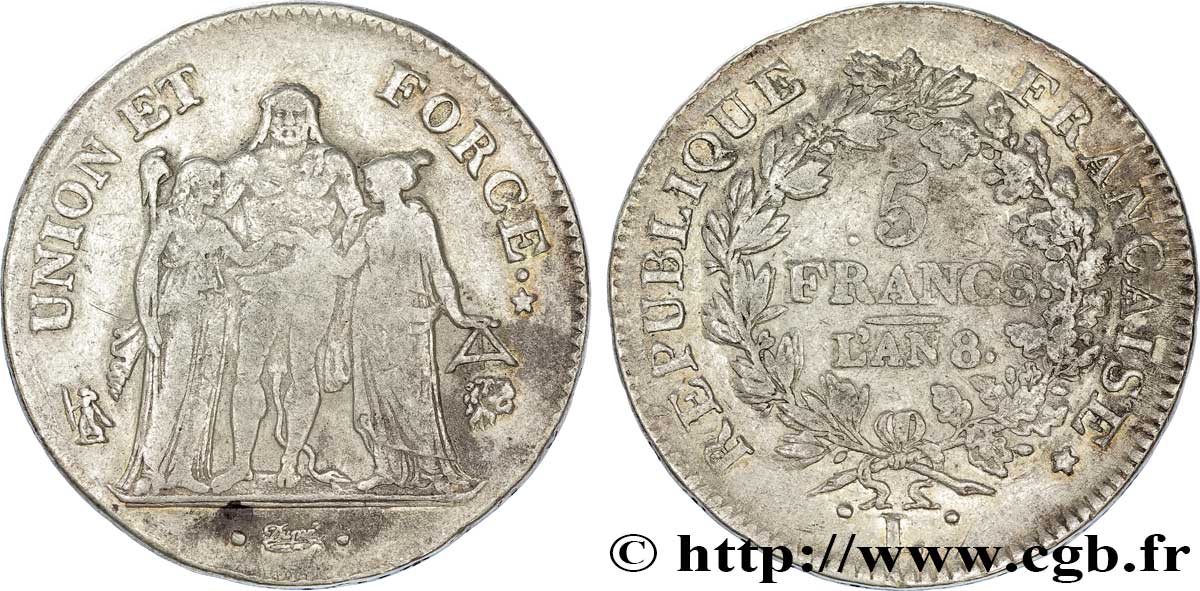 5 francs Union et Force, Union serré, avec glands intérieurs et gland extérieur 1800 Bayonne F.288/142 VF22 