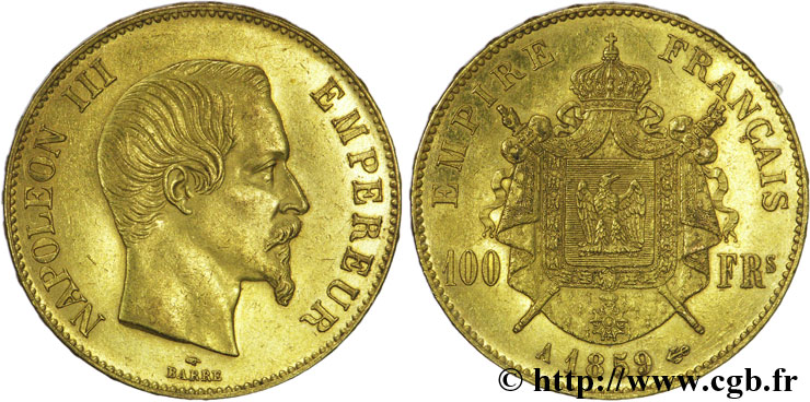 100 francs or Napoléon III, tête nue 1859 Paris F.550/7 TTB53 