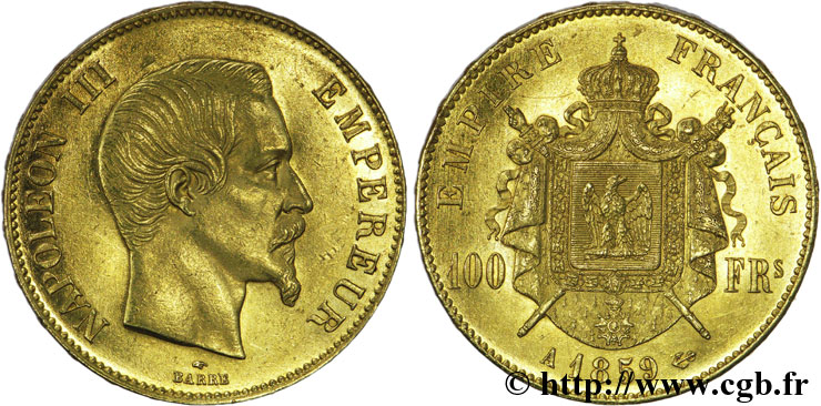 100 francs or Napoléon III, tête nue 1859 Paris F.550/7 SUP58 