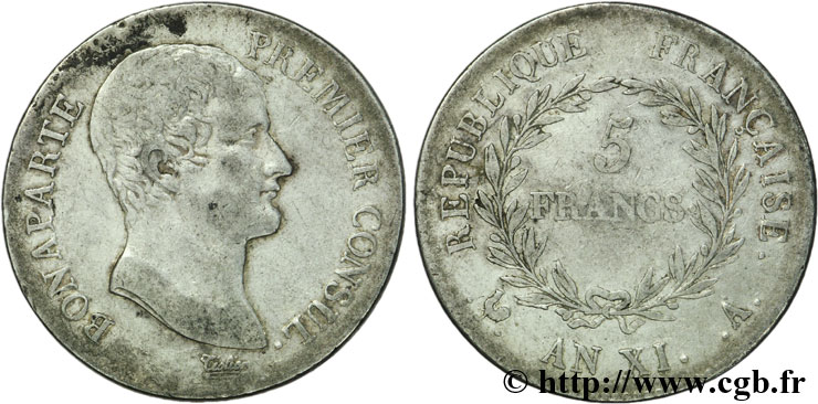 5 francs Bonaparte Premier Consul 1803 Paris F.301/1 TB30 