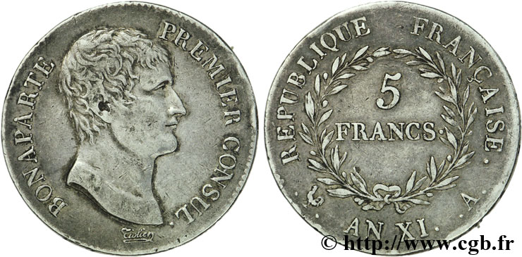 5 francs Bonaparte Premier Consul 1803 Paris F.301/1 BB52 