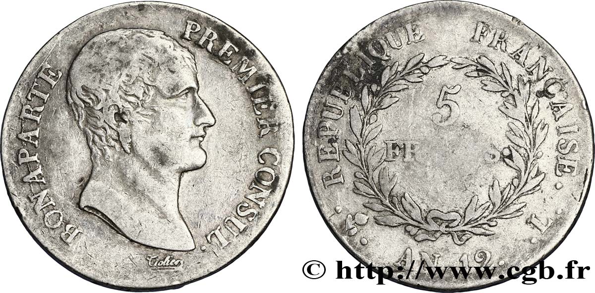 5 francs Bonaparte Premier Consul 1804 Bayonne F.301/18 TB28 
