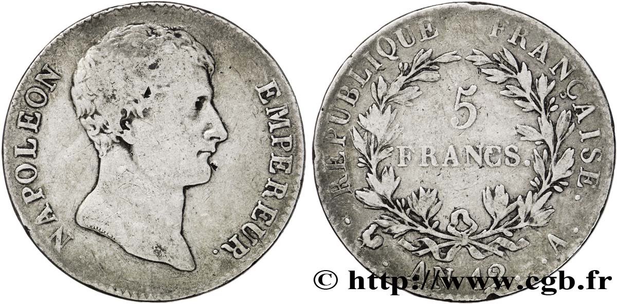 5 francs Napoléon Empereur, type intermédiaire 1804 Paris F.302/1 S20 