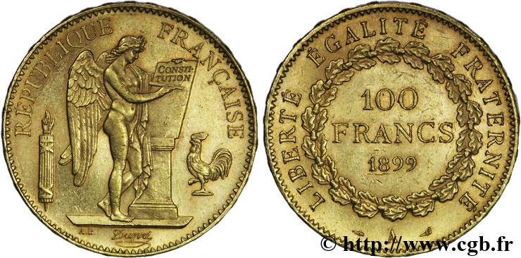 100 francs or Génie, tranche inscrite en relief Dieu protège la France 1899 Paris F.552/12 VZ55 
