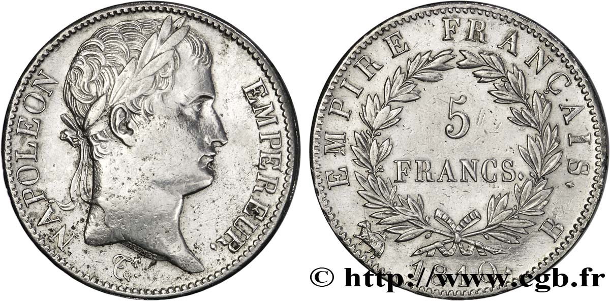 5 francs Napoléon Empereur, Empire français 1810 Rouen F.307/15 AU52 