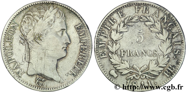 5 francs Napoléon Empereur, Empire français 1811 Strasbourg F.307/29 TB35 