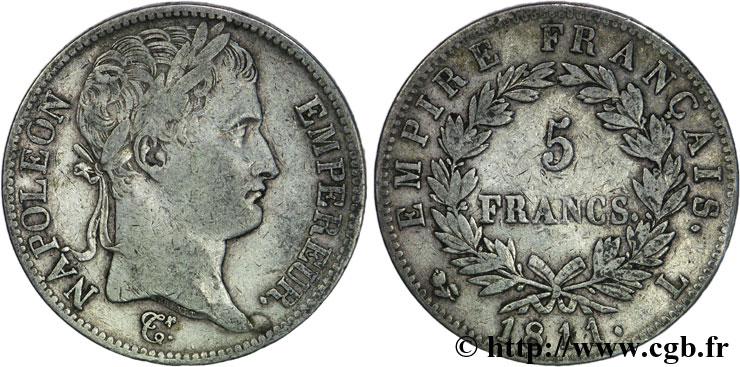 5 francs Napoléon Empereur, Empire français 1811 Bayonne F.307/34 TB30 