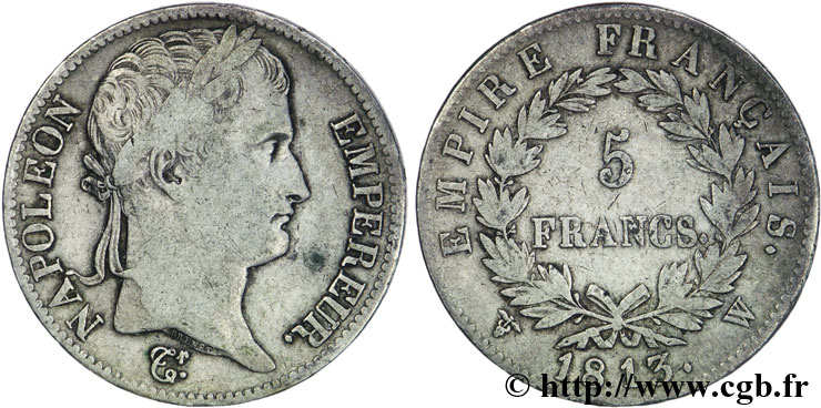 5 francs Napoléon Empereur, Empire français 1813 Lille F.307/75 TB30 