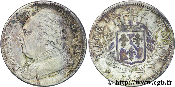 5 francs Louis XVIII, buste habillé 1814 Paris F.308/1 TTB40 