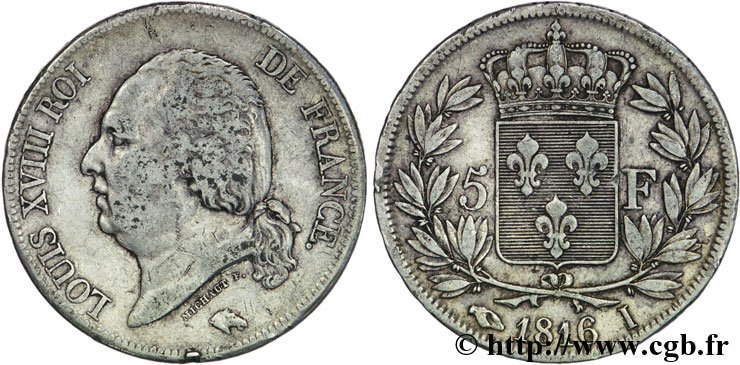 5 francs Louis XVIII, tête nue 1816 Limoges F.309/6 VF23 