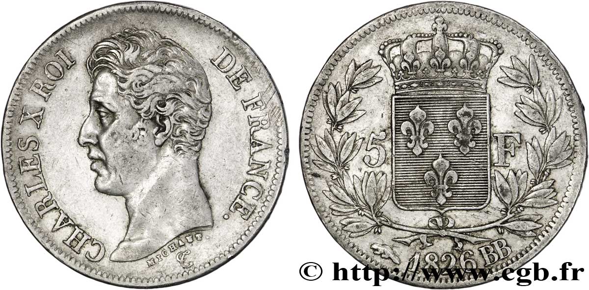 5 francs Charles X, 1er type 1826 Strasbourg F.310/17 BB50 