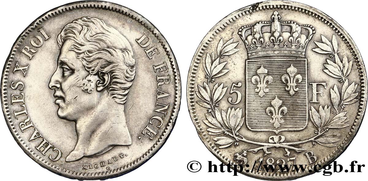 5 francs Charles X, 2e type 1827 Rouen F.311/2 VZ55 