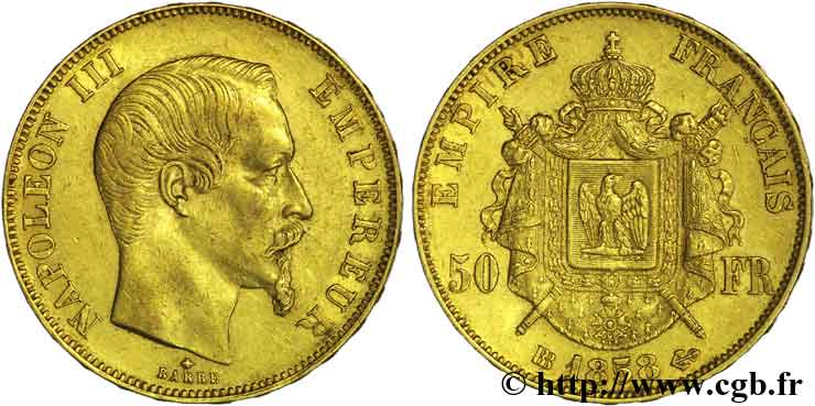 50 francs or Napoléon III, tête nue 1858 Strasbourg F.547/6 TTB48 