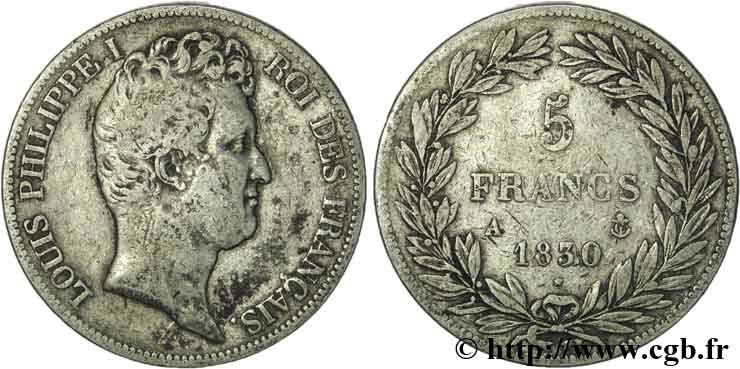 5 francs type Tiolier avec le I, tranche en creux 1830 Paris F.315/1 MB20 